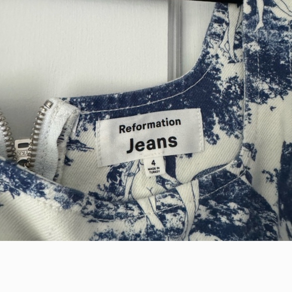 Reformation Jeans Blue Toile Square-Neck Mini Dress - Picture 2 of 7